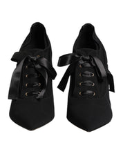 Black Lace Up Stiletto Heels Pumps Shoes