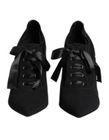 Black Lace Up Stiletto Heels Pumps Shoes