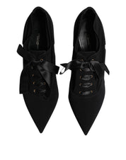 Black Lace Up Stiletto Heels Pumps Shoes