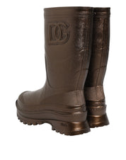 Metallic Bronze Pull On Rain Boots Shoes