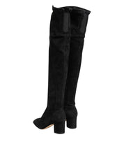 Dolce & Gabbana Black Suede Leather Knee High Boots Shoes Dolce & Gabbana