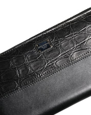 Black Leather Logo Plaque Zip Around Continental Wallet