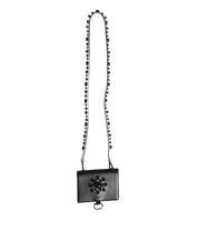 Black Leather Crystal Embellished Card Holder Wallet