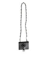 Black Leather Crystal Embellished Card Holder Wallet