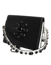 Black Leather Crystal Embellished Card Holder Wallet