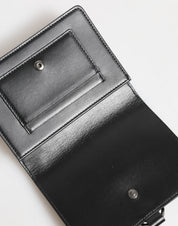 Black Leather Crystal Embellished Card Holder Wallet