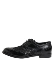 Black Leather Floral Lace Dress Formal  Shoes