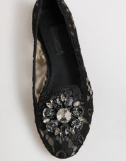 Black Taormina Lace Crystals Flats Shoes