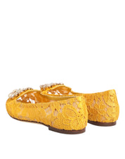 Yellow Taormina Lace Crystals Flats Shoes