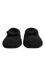 Black Wool Knit Slip On Ballerina Flats Shoes