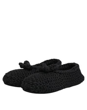 Black Wool Knit Slip On Ballerina Flats Shoes