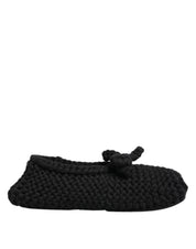 Black Wool Knit Slip On Ballerina Flats Shoes