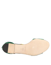 Green Mink Fur Satin Banana Leaf Sandals Shoes