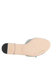 Silver Blue Leather Bead Embellish Slide Shoes