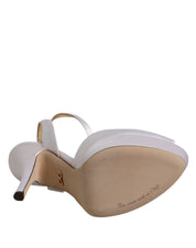 White Satin Platform Heels Sandals Shoes