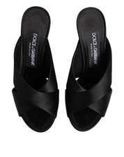 Black Logo KEIRA Satin Slides Sandals Shoes