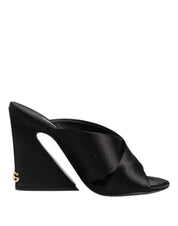 Black Logo KEIRA Satin Slides Sandals Shoes