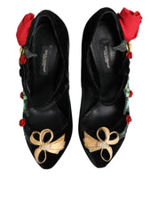 Dolce & Gabbana Black Roses Crystal Brooch Mary Jane Shoes Dolce & Gabbana