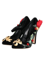 Dolce & Gabbana Black Roses Crystal Brooch Mary Jane Shoes Dolce & Gabbana