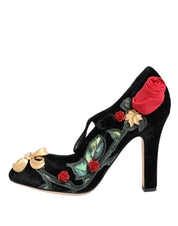 Dolce & Gabbana Black Roses Crystal Brooch Mary Jane Shoes Dolce & Gabbana