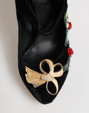 Dolce & Gabbana Black Roses Crystal Brooch Mary Jane Shoes Dolce & Gabbana