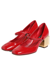 Red Leather DG Logo Heels Sandals Shoes