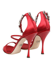 Red Satin Crystals Keira Sandals Heels Shoes