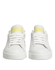 White Yellow Leather Low Top Sneakers Shoes