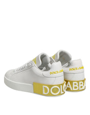 White Yellow Leather Low Top Sneakers Shoes