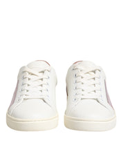 White Pink Leather Low Top Sneakers Shoes