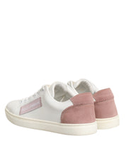 White Pink Leather Low Top Sneakers Shoes