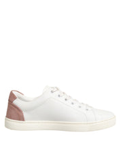 White Pink Leather Low Top Sneakers Shoes