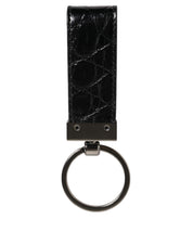 Black Leather Logo Metal Ring Keychain Holder Men Keyring