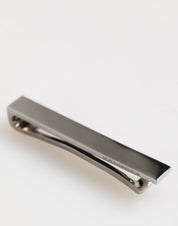 Silver Tone Brass Logo Branded Men Accessory Tie Clip Bar
