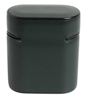 Black Leather Logo Print Flip Holder Men Airpods Case
