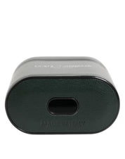 Black Leather Logo Print Flip Holder Men Airpods Case