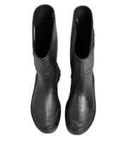 Metallic Black Pull On Rain Boots Men Shoes