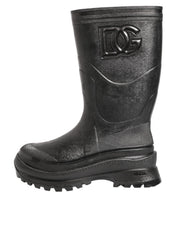 Metallic Black Pull On Rain Boots Men Shoes