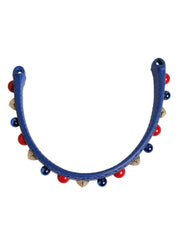 Blue Embellished Leather Bag Handle Women Shoulder Strap