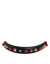Dolce & Gabbana Black Embellished Leather Bag Handle Women Shoulder Strap