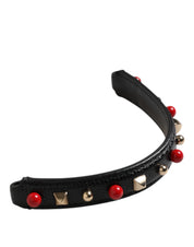 Black Embellished Leather Bag Handle Women Shoulder Strap