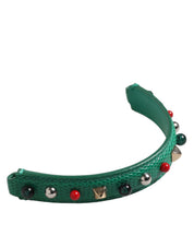 Dolce & Gabbana Green Embellished Leather Bag Handle Women Shoulder Strap