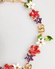 Gold Brass Logo Detail Floral Fashion Jewelry Necklace