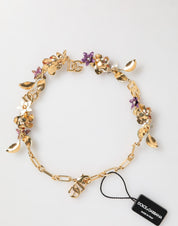 Gold Brass Logo Detail Floral Fashion Jewelry Necklace