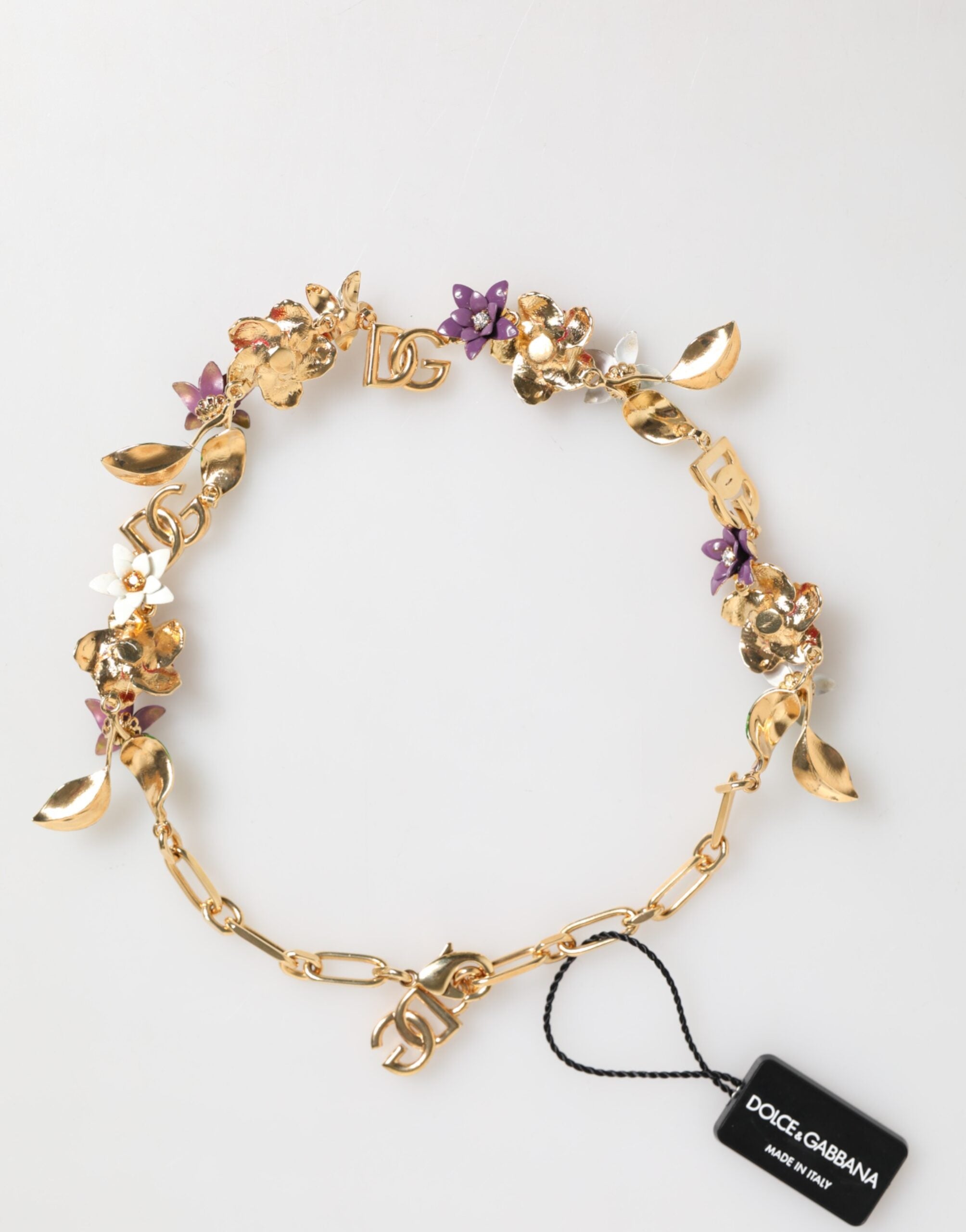 Dolce & Gabbana Gold Brass Logo Detail Floral Fashion Jewelry Necklace Dolce & Gabbana