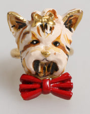 Gold Brass Resin Beige Dog Pet Accessory Ring