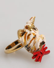 Gold Brass Resin Beige Dog Pet Accessory Ring