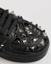 Black Leather Studded Low Top Sneakers Shoes