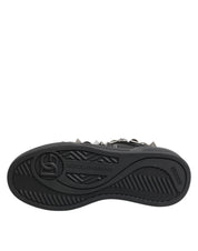 Black Leather Studded Low Top Sneakers Shoes