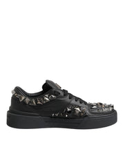 Black Leather Studded Low Top Sneakers Shoes